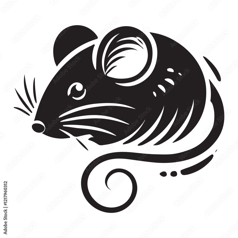 Fototapeta premium Black Color Mouse silhouette design Vector Illustration, Solid White Background (6).eps