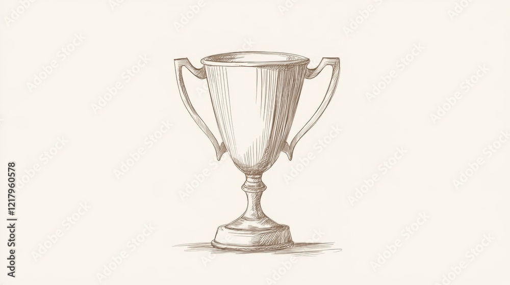 Hand-drawn illustration of a classic silver trophy cup with two handles on a white background. Hand-drawn illustration of a classic silver trophy cup with two handles on a white background.