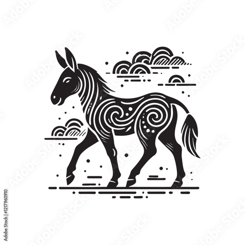 Black Color Mule silhouette design Vector Illustration, Solid White Background (1).eps