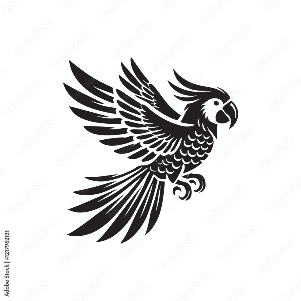 Fototapeta premium Black Color Parrot silhouette design Vector Illustration, Solid White Background (3).eps