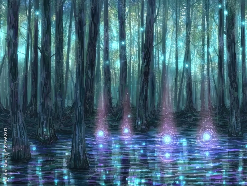 Obraz premium enchanted forest with glowing pond