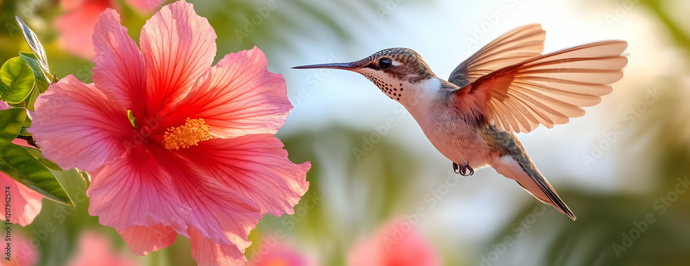 Fototapeta premium Hummingbird Hibiscus Garden Flight