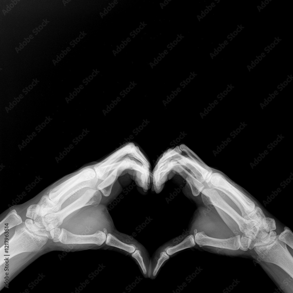 Obraz premium x-ray image of hands making heart symbols. Valentine day concept