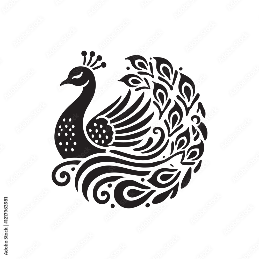 Fototapeta premium Black Color Peacock silhouette design Vector Illustration, Solid White Background (13).eps