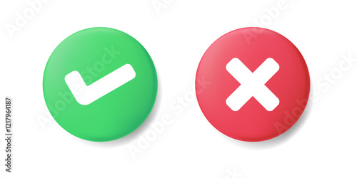 Check mark and cross mark icon button set. Rounded Circle Red and green checklist or voting sign. Tick and X icon , Simple ok yes no graphic design, right checkmark symbol accepted and rejected