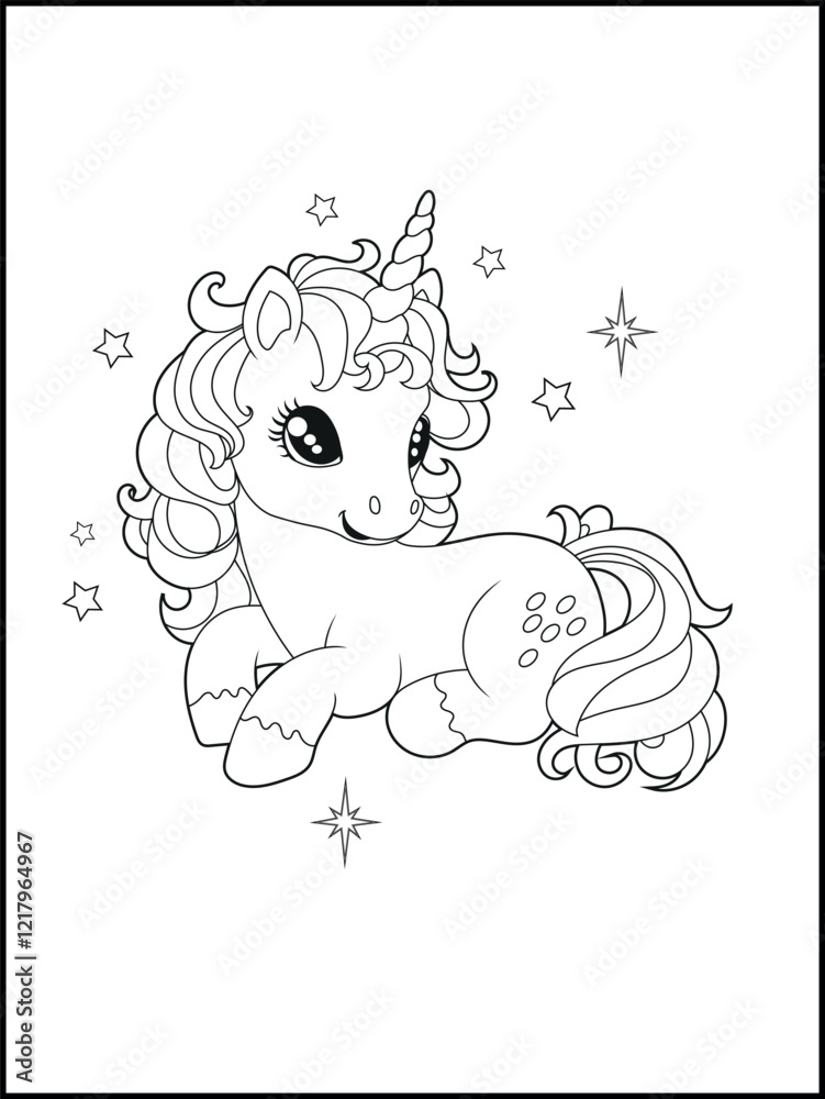 Illustration of a cute baby unicorn cartoon character. Black and white Printable Unicorn coloring page for kids. Illustration of a cute baby unicorn cartoon character. Black and white Printable Unicorn coloring page for kids.
