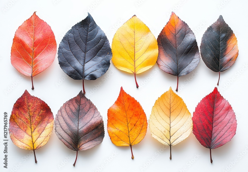 Obraz premium A Vibrant Array of Autumn Leaves Showcasing Rich Textures and Warm Colors, Perfect for Celebrating the Beauty of Fall in Nature Photography Collections