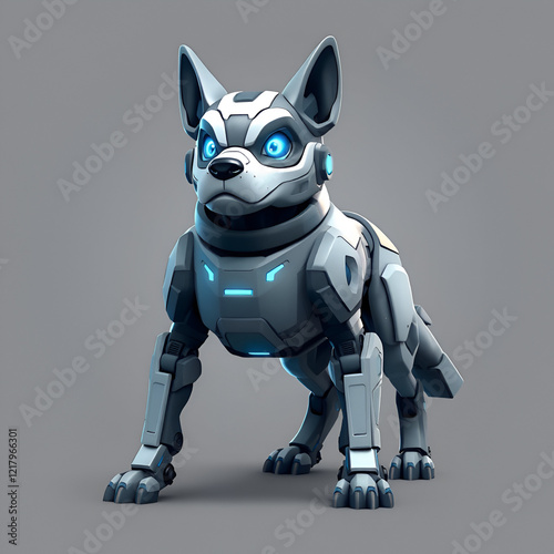 Cyber dog assumes an alert stance showcasing a detailed 3D illustration photo