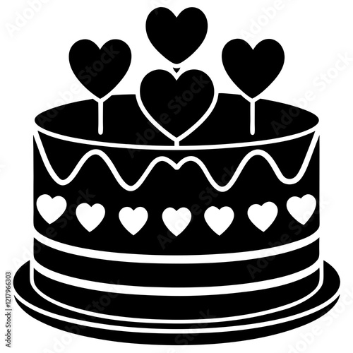 A valentine's day cake decorated with hearts silhouette vector illustration 