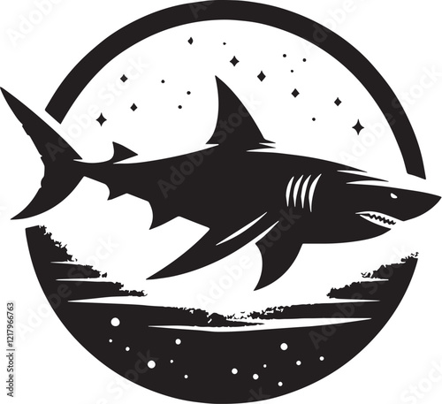 Shark Silhouette line art vector illustration on white background