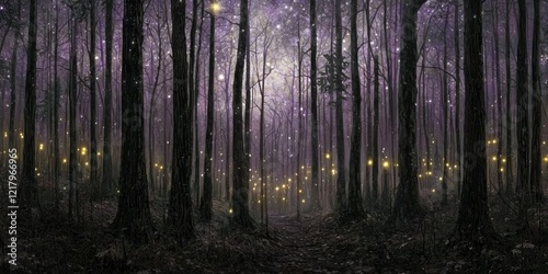 enchanted forest with starry night