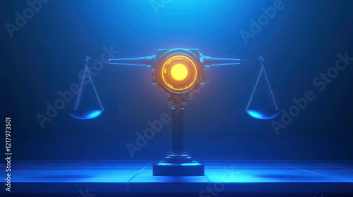 Futuristic scales of justice glowing with an inner light, symbolizing balance and fairness. photo