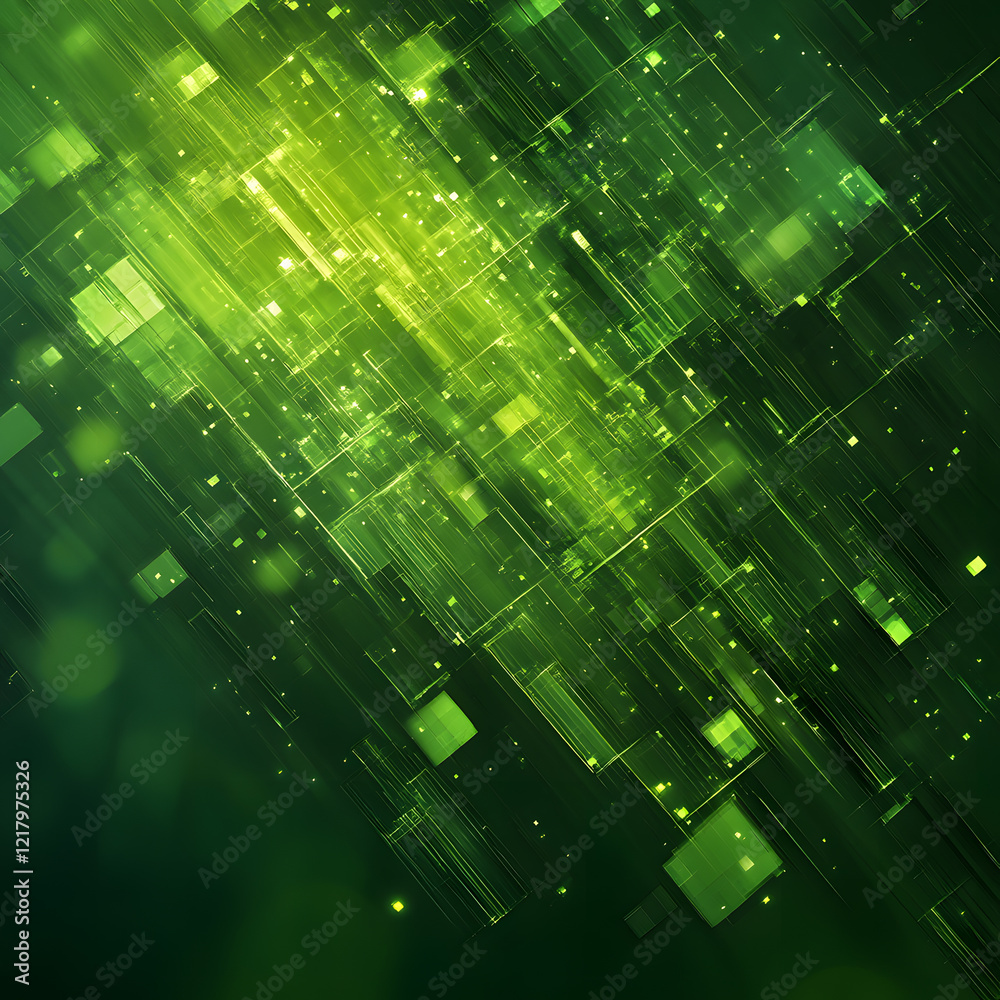 Obraz premium Futuristic Green Digital Grid with Glowing Abstract Patterns