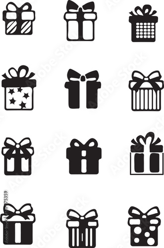 Silhouette give box and other icon flat style with vector and background design . 