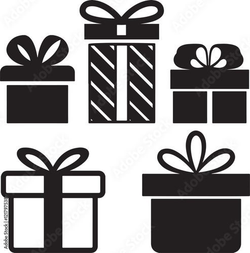 Silhouette give box and other icon flat style with vector and background design . 