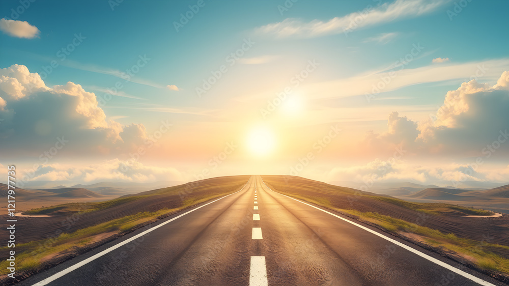 Empty asphalt road and sky. Generative AI Empty asphalt road and sky. Generative AI