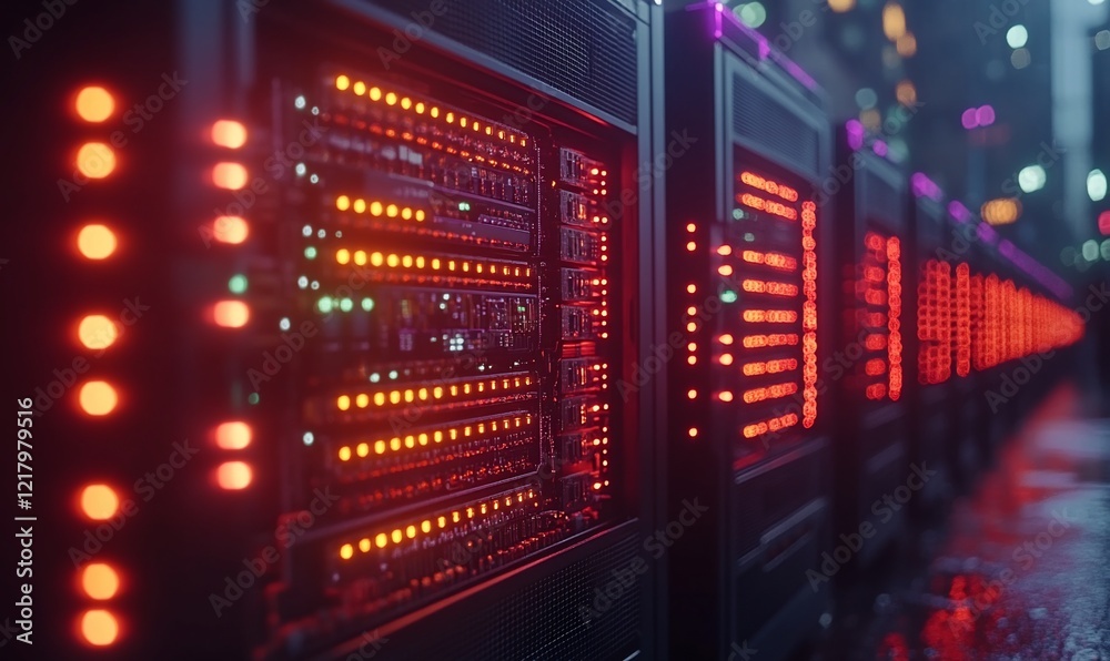 Futuristic Data Center with Glowing Servers at Night Futuristic Data Center with Glowing Servers at Night