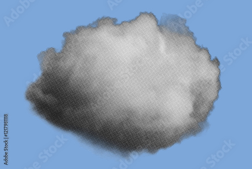fluffy clouds pixelate grayscale color halftone dotted texture style collage element isolated on blue background