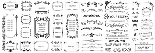 Set of vintage borders and frames, corner. Luxury vintage invitation vector set. Ornamental curls, dividers, Border design and components design for wedding invite, menus