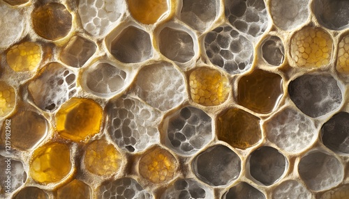 Honeycomb Cells Filled With Golden Honey photo