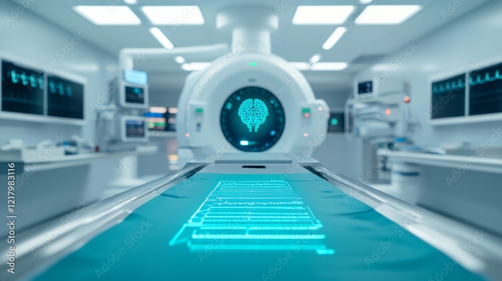 Advanced Medical Imaging Technology Showcasing Brain Scan Visualization in a Modern Laboratory Setting with Equipment and Instruments Background Advanced Medical Imaging Technology Showcasing Brain Scan Visualization in a Modern Laboratory Setting with Equipment and Instruments Background