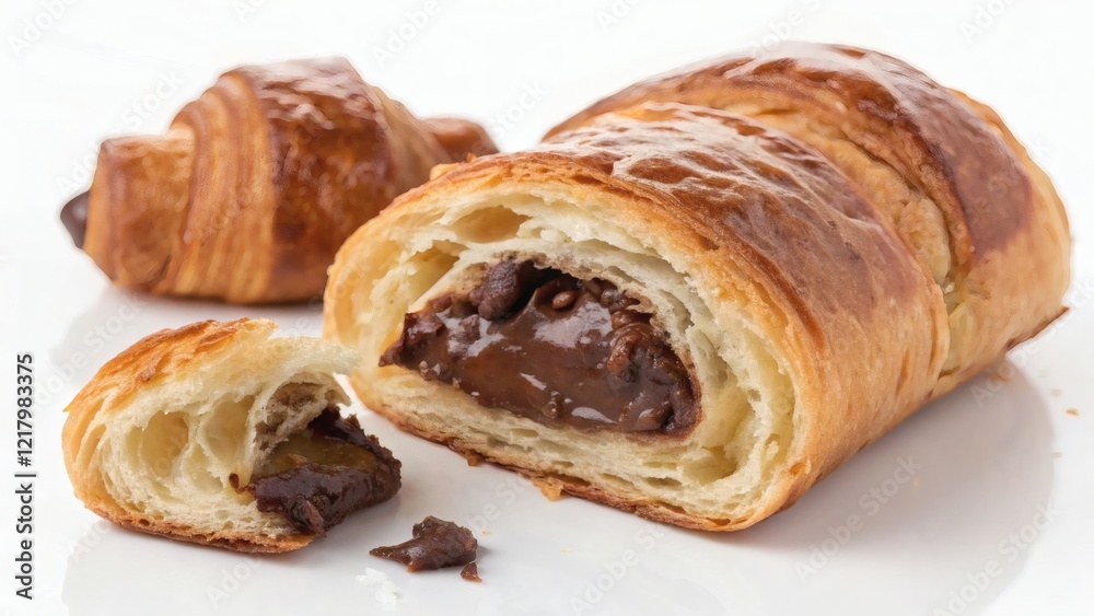 Chocolate-filled croissant on a white background Chocolate-filled croissant on a white background