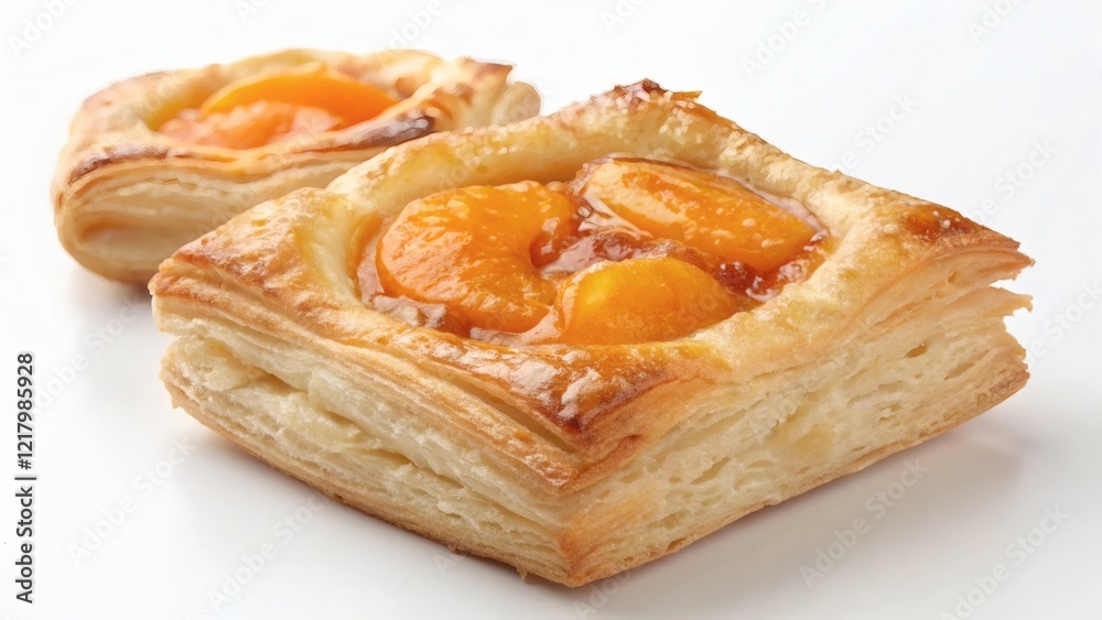 Apricot-filled puff pastry on a white background Apricot-filled puff pastry on a white background
