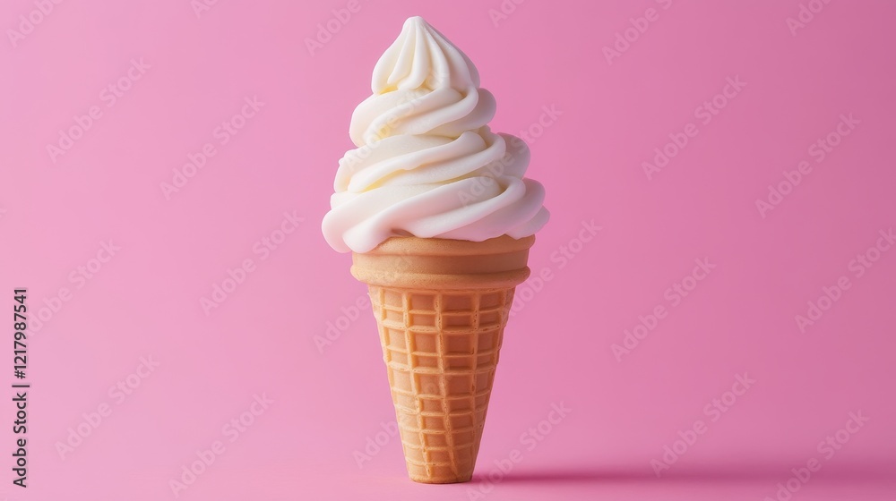 A single vanilla ice cream cone with smooth soft serve, captured on a gentle pink background, symbolizing indulgence and simplicity. A single vanilla ice cream cone with smooth soft serve, captured on a gentle pink background, symbolizing indulgence and simplicity.