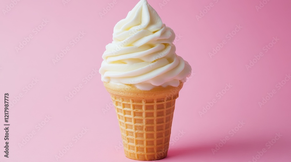 A vanilla ice cream cone with melting soft serve, captured on a light pink background, perfect for adding branding or messages. A vanilla ice cream cone with melting soft serve, captured on a light pink background, perfect for adding branding or messages.