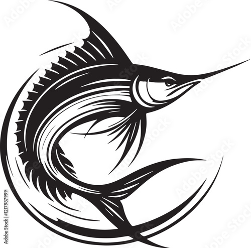 Swordfish Silhouette line art vector illustration on white background