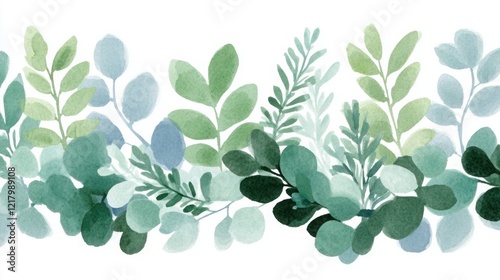 Beautiful Watercolor Leaves Illustration with Various Shades of Green for Design, Background, and Decoration Use in Nature Inspired Themes