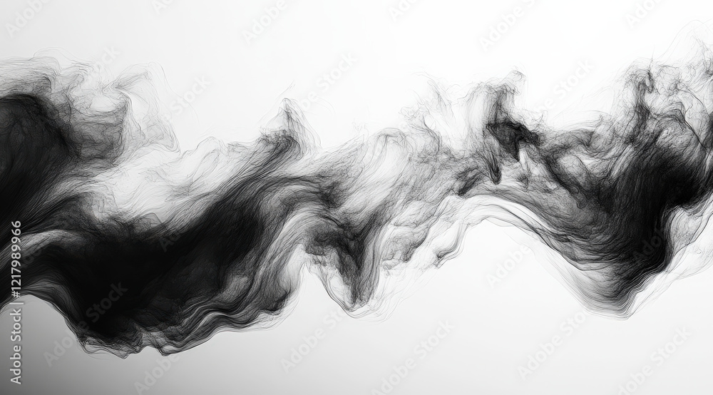 Fototapeta premium The black smoke is silky smooth, with a white background