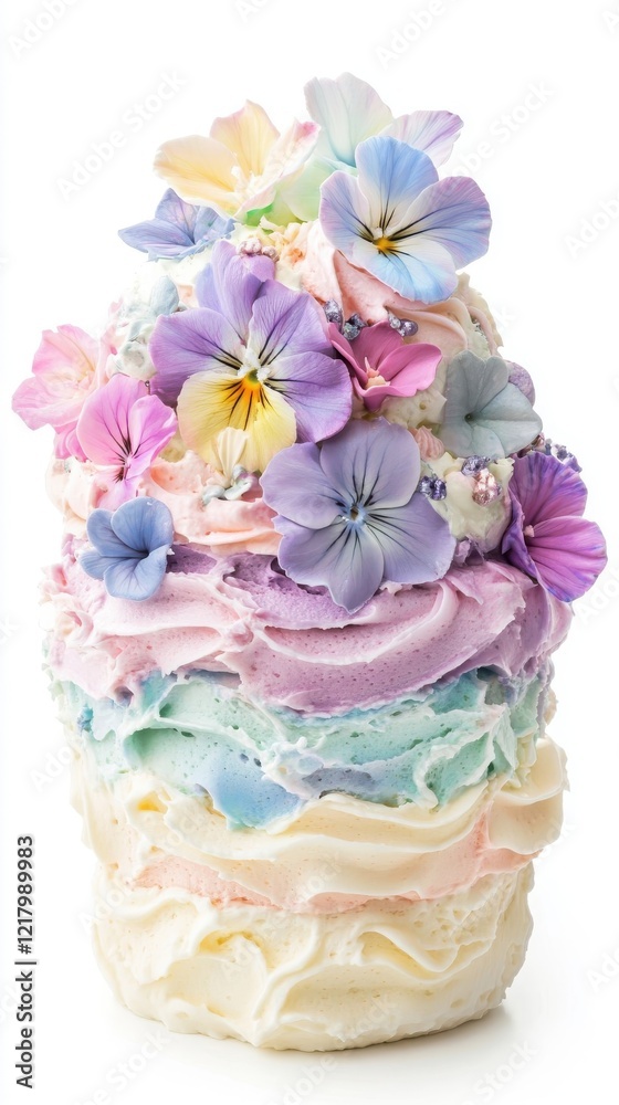 Pastel Frosting Cake Decorated With Delicate Flowers Pastel Frosting Cake Decorated With Delicate Flowers