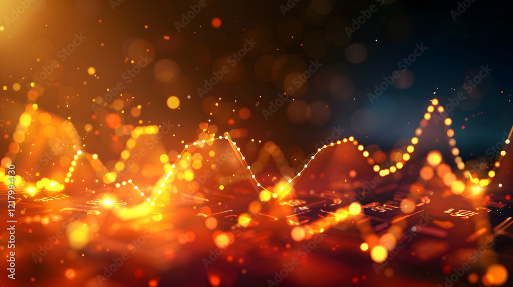 Fototapeta premium Abstract visualization of data trends with glowing lines and bokeh effects.