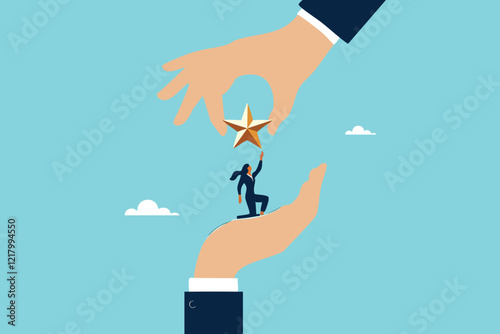 Lifting Ambitions, A Helping Hand Guiding a Businesswoman to Reach Her Star of Success