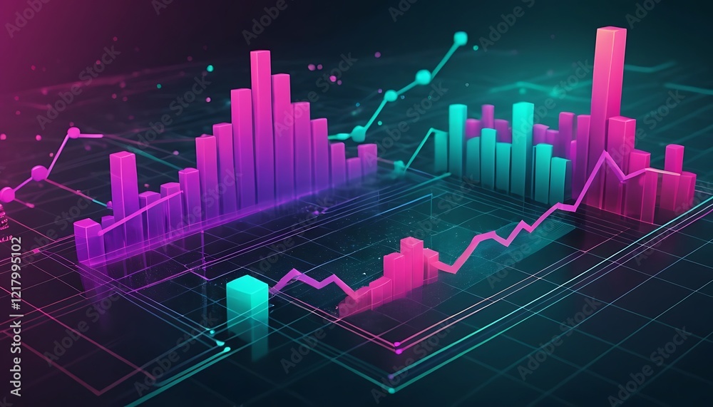 Naklejka premium Abstract 3D Financial Data Visualization Charts Graphs