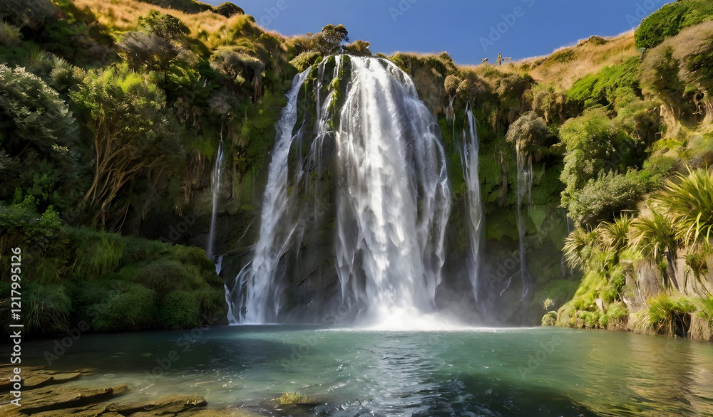 Fototapeta premium 뉴질랜드 아름다운 폭포가 흐르는 경관