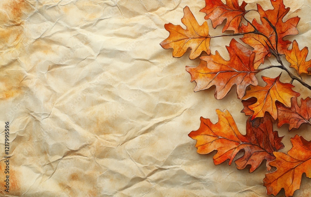 Beautiful Autumn Leaves on Crumpled Paper Background, Capturing the Essence of Fall with Warm Colors and Nature's Elegance for Creative Projects and Designs Beautiful Autumn Leaves on Crumpled Paper Background, Capturing the Essence of Fall with Warm Colors and Nature's Elegance for Creative Projects and Designs