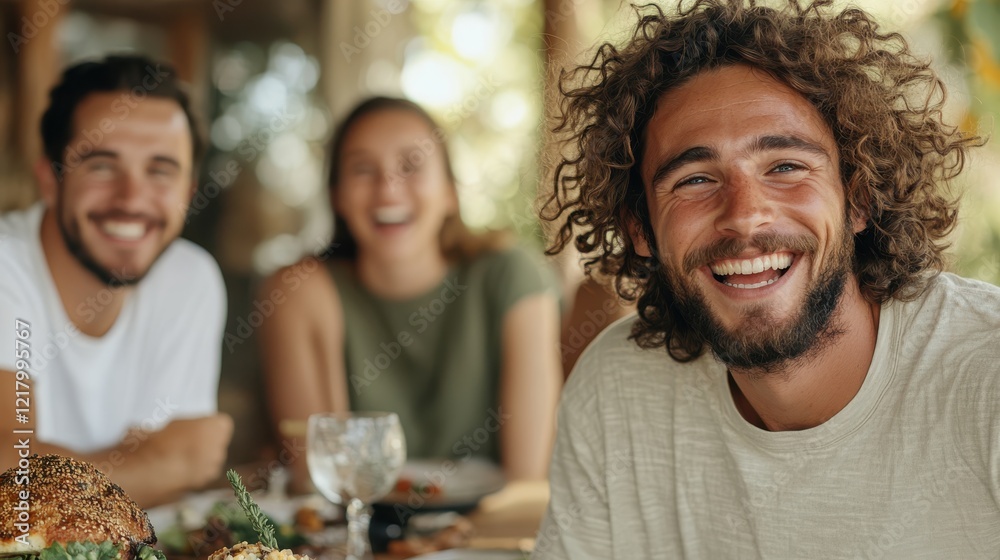 Laughter and connection among friends sharing a joyful dinner together Laughter and connection among friends sharing a joyful dinner together