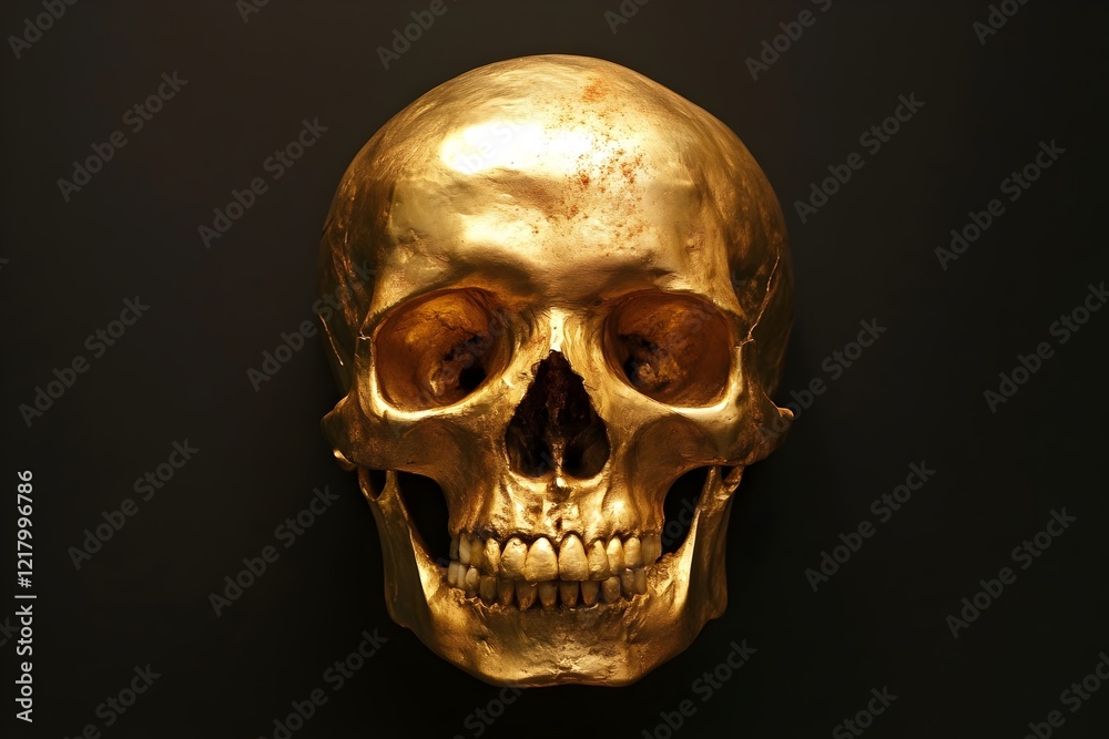 Golden Human Skull Detailed Anatomy Dark Background Luxurious Gold Skull Medical Illustration Human Skeleton Ancient Artifact Death Memento Mori Elegant Gilt Golden Human Skull Detailed Anatomy Dark Background Luxurious Gold Skull Medical Illustration Human Skeleton Ancient Artifact Death Memento Mori Elegant Gilt