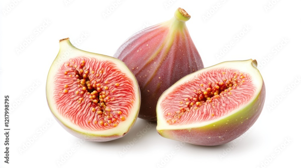Sweet and juicy figs showcase their vibrant interior on a clean background Sweet and juicy figs showcase their vibrant interior on a clean background