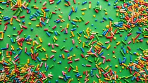 Sprinkles scattered across a vibrant green surface