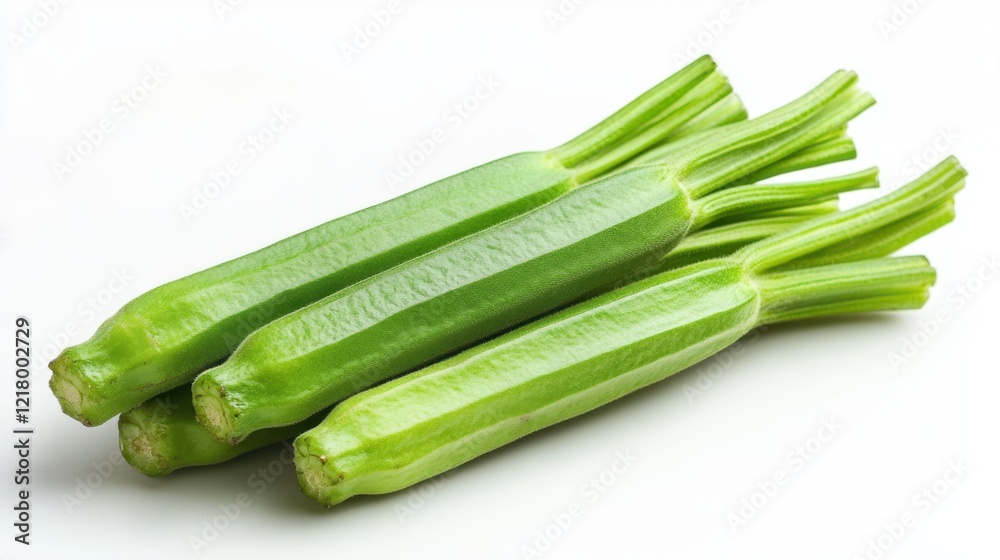 Fresh okra showcasing vibrant green colors and unique ridged texture Fresh okra showcasing vibrant green colors and unique ridged texture