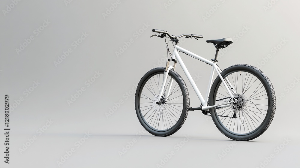 White mountain bike standing on light gray background White mountain bike standing on light gray background