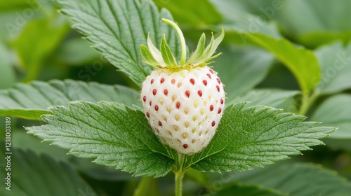 Captivating pineberry on lush green leaves in vibrant garden setting photo