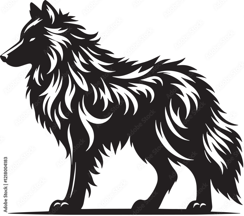Wolf Silhouette line art vector illustration on white background Wolf Silhouette line art vector illustration on white background
