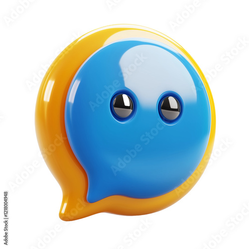 3D icon of a blue and yellow message bubble, isolated on transparent background.