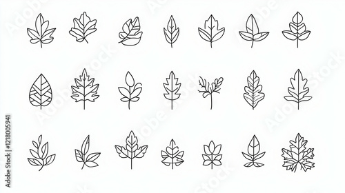 Autumn leaf line art icons; nature design; white background; website design