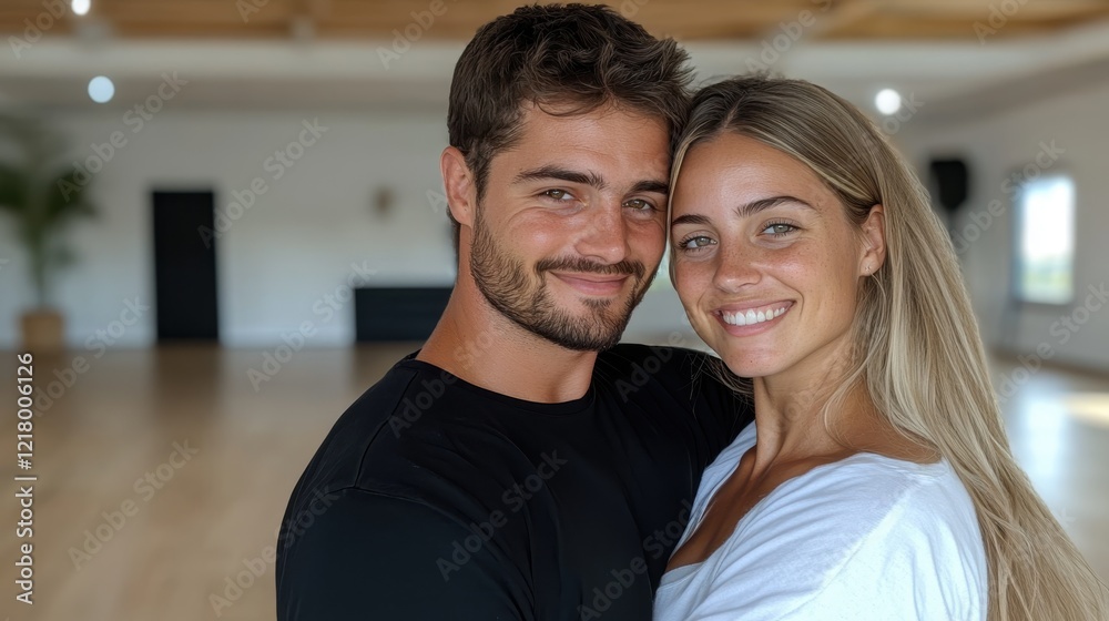 Fototapeta premium Young couple showcasing their dance skills in a vibrant Latin dance class
