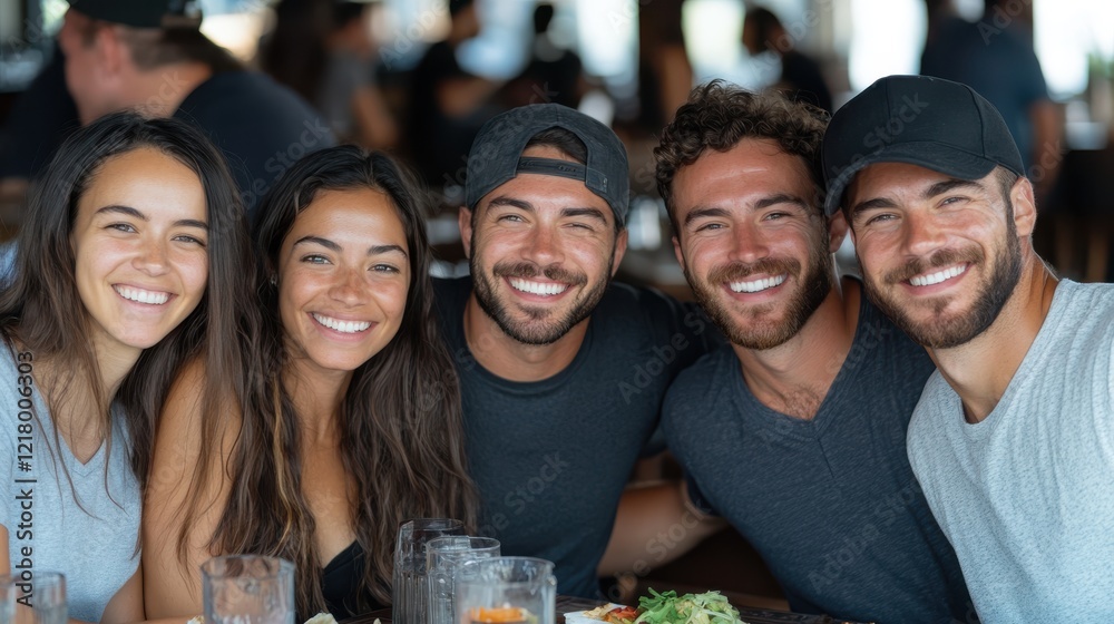 Multiracial friends enjoying vibrant moments at a restaurant table Multiracial friends enjoying vibrant moments at a restaurant table